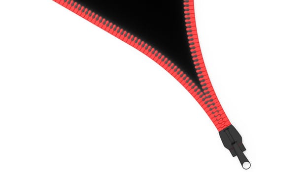 The 3d rendering of open zippers and pullers realistic set isolated on black background