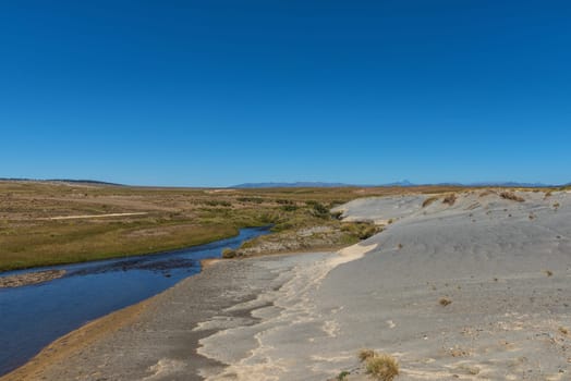 Mountain and river landscape near Neuquen, Argentina