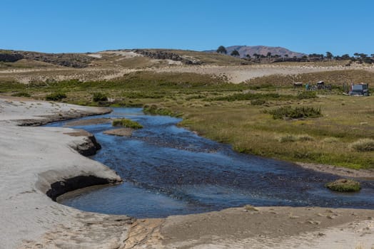 Mountain and river landscape near Neuquen, Argentina