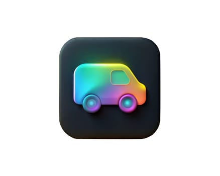 A vibrant, iridescent icon of a truck, symbolizing sustainable transport and eco-friendly delivery, isolated on a white background. Perfect for concepts of green logistics and transportation.
