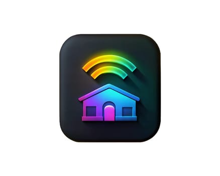 A modern and colorful icon representing a smart home, featuring a house with wireless signal, isolated on a white background. Smart house concept. Ideal for digital and technology-related themes.