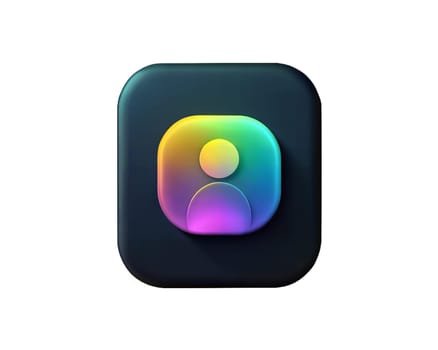 A glowing, iridescent personalized AI icon, isolated on white background, symbolizing artificial intelligence, user profiles, and digital personalization.