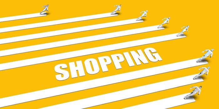 Shopping Concept with Business People Running on Yellow