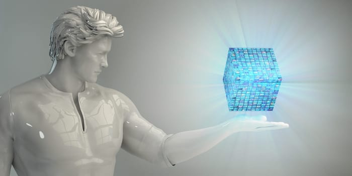 Business Man Analyzing Data Futuristic Holographic Interface