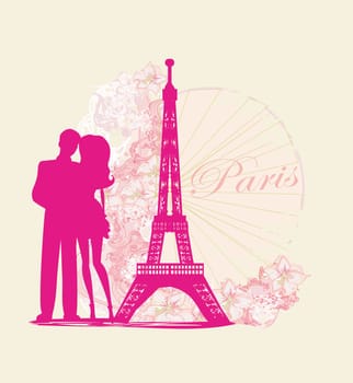 Romantic couple in Paris - abstract card