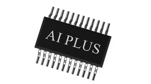 The 3d rendering of AI PLUS with Digital Brain is learning processing big data, analysis information