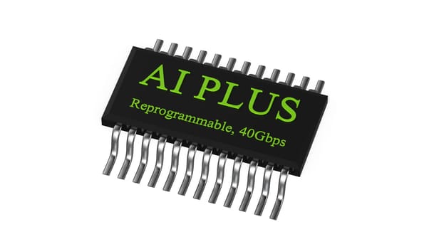 The 3d rendering of AI PLUS with Digital Brain is learning processing big data, analysis information