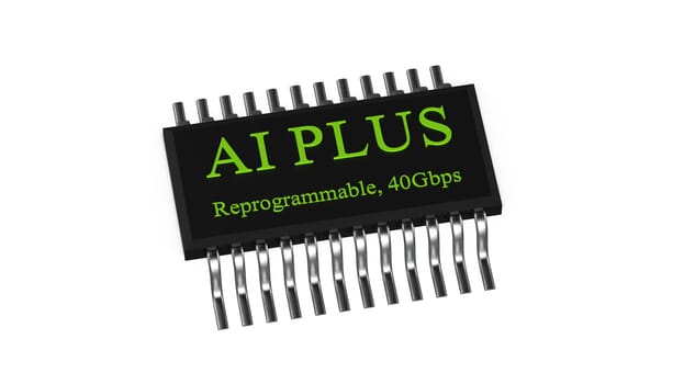 The 3d rendering of AI PLUS with Digital Brain is learning processing big data, analysis information