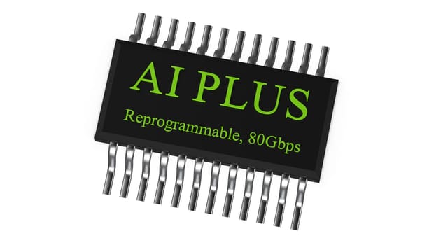 The 3d rendering of AI PLUS with Digital Brain is learning processing big data, analysis information