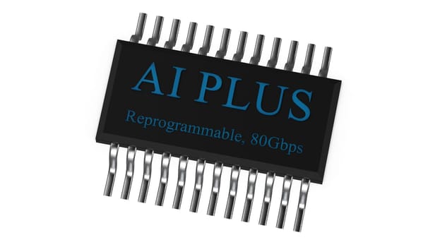 The 3d rendering of AI PLUS with Digital Brain is learning processing big data, analysis information