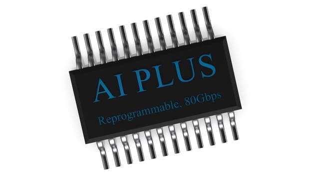 The 3d rendering of AI PLUS with Digital Brain is learning processing big data, analysis information