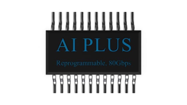 The 3d rendering of AI PLUS with Digital Brain is learning processing big data, analysis information