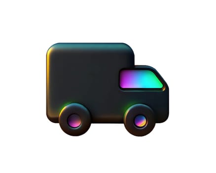 A vibrant, iridescent icon of a truck, symbolizing sustainable transport and eco-friendly delivery, isolated on a white background. Perfect for concepts of green logistics and transportation.