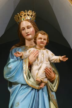 Virgin Mary with baby Jesus, statue on the main altar in the parish church of the Holy Trinity in Donja Stubica, Croatia