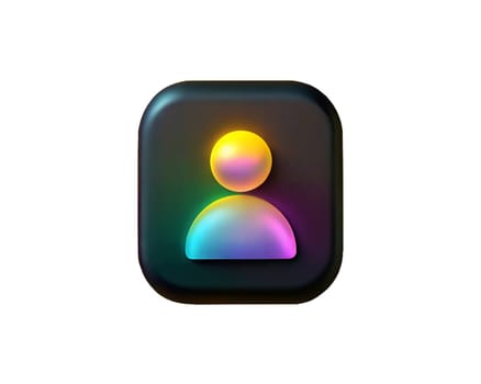 A glowing, iridescent personalized AI icon, isolated on white background, symbolizing artificial intelligence, user profiles, and digital personalization.
