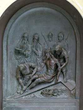 11th Stations of the Cross, Crucifixion: Jesus is nailed to the cross, St Francis Xavier's Church in Zagreb, Croatia