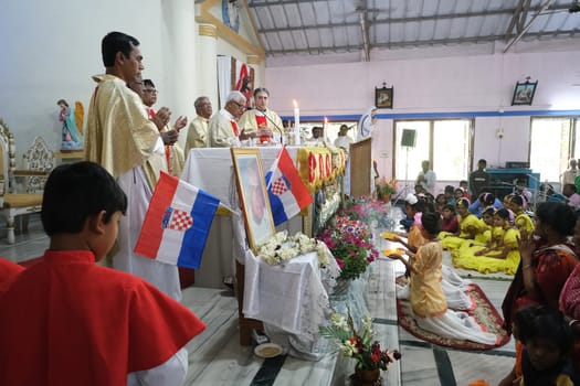 Mass at Our Lady of Lourdes Church in Kumrokhali, West Bengal, India