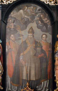 Saint Denis holding his head, altar of Saint Dionysius in the Church of Saint Catherine of Alexandria in Zagreb, Croatia