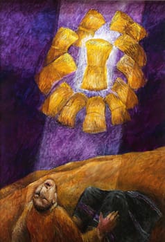 Joseph's dream, detail of high altar by Sieger Koder in St. Joseph's Church in Bad Urach, Germany