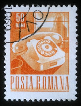 Stamp printed in Romania shows old Telephone, circa 1968