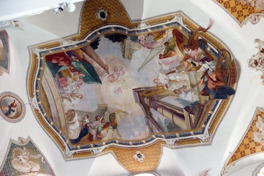 Frescoes on the ceiling of the monastery church of St. John in Ursberg, Germany