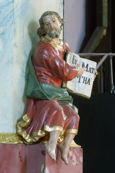Saint Matthew statue at pulpit in Holy Trinity Church in Krapinske Toplice, Croatia