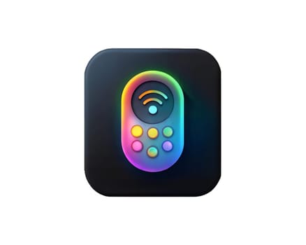 A glowing, iridescent remote learning icon with buttons and Wi-Fi symbol, isolated on white background, symbolizing online education and technology.