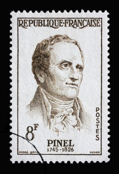 Stamp printed in the France shows Pinel Philippe (1745-1826), circa 1958