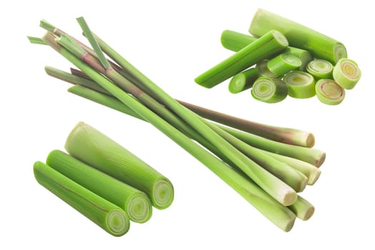 Lemongrass, chopped and cut stems (Cymbopogon citratus) isolated