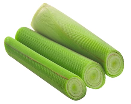 Stack of cut Lemongrass stem (Cymbopogon citratus) isolated