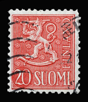 Stamp printed in the Finland shows Crowned Lion, Coat of Arms of the Republic of Finland, Hammarsten-Jansson Design, circa 1956
