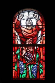 Saint John the Evangelist, stained glass window by Sieger Koder in St. James church in Hohenberg, Germany