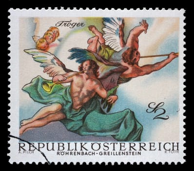 Stamp printed in Austria, is shown Angels, from Last Judgment by Troger (Rohrenbach-Greillenstein Chapel), circa 1968