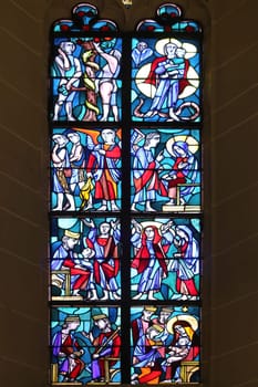 Stained glass window in Basilica of St. Vitus in Ellwangen, Germany