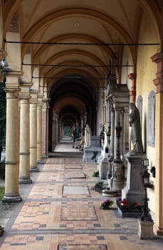 Monumental architecture of Mirogoj cemetery arcades in Zagreb, Croatia