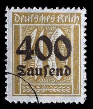 Stamp printed in Germany shows numeric value, circa 1923.