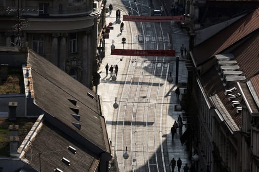 Panoramic view of the Ilica street in Zagreb, Croatia