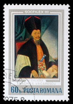 Stamp from Romania shows image of Ienachita Vacarescu, the Wallachian Romanian poet, historian, philologist, and boyar, circa 1973