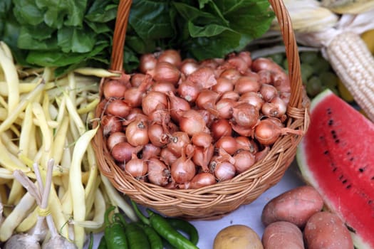 Different types of fruits and vegetables for sale, exposed at the event Dionysius ceremony in Scitarjevo, Croatia