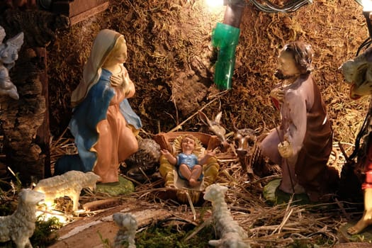 Nativity Scene, Christmas creche in St. Mary church in Zagreb, Croatia