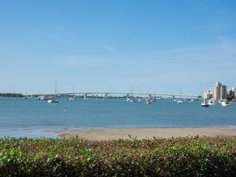 Sarasota Bay is a lagoon located off the central west coast of Florida in the United States. Though no significant single stream of freshwater enters the bay, with a drainage basin limited to 150 square miles in Manatee and Sarasota Counties.