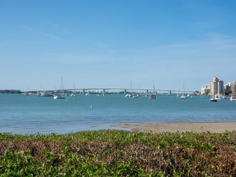 Sarasota Bay is a lagoon located off the central west coast of Florida in the United States. Though no significant single stream of freshwater enters the bay, with a drainage basin limited to 150 square miles in Manatee and Sarasota Counties.