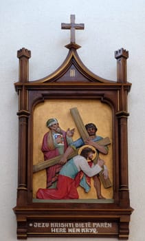3rd Stations of the Cross, Jesus falls the first time, Mother Teresa cathedral in Vau i Dejes, Albania