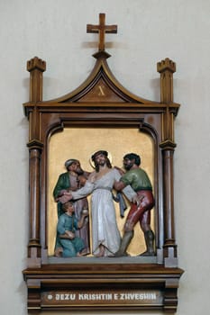 10th Stations of the Cross, Jesus is stripped of His garments, Mother Teresa cathedral in Vau i Dejes, Albania