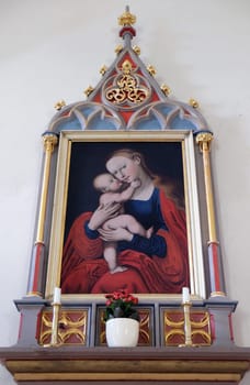 Virgin Mary altar in the Saint Nicholas church in Petschied near Luson, Italy