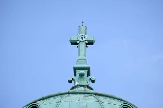 Cross on the Church of Christ the King, Mirogoj cemetery in Zagreb, Croatia