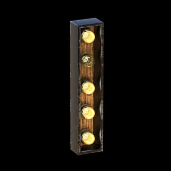 Light bulbs font Letter I 3D render illustration isolated on black background