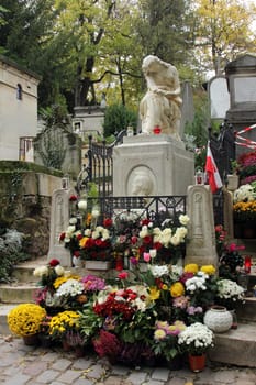 Tomb of Frederic Chopin, famous Polish composer, at Pere Lachaise cemetery in Paris