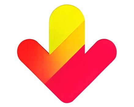 A vibrant downward-pointing arrow with a gradient red-to-yellow color scheme, isolated on a white background, symbolizing direction and movement.