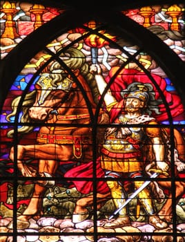 Second Apocalyptic horsemen, stained glass window from Saint-Jean de Montmartre church, Paris